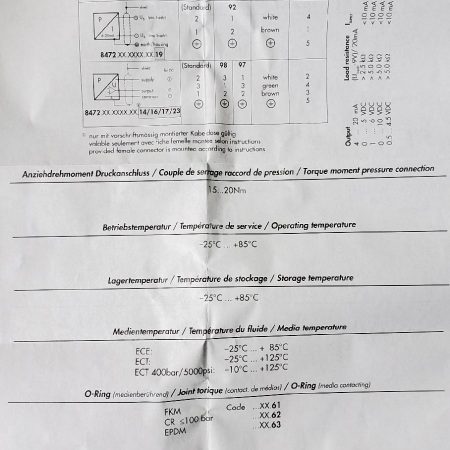 TRAFAG 8472 Pressure Transmitter, Type 8472 41 5717 05 0000 0000