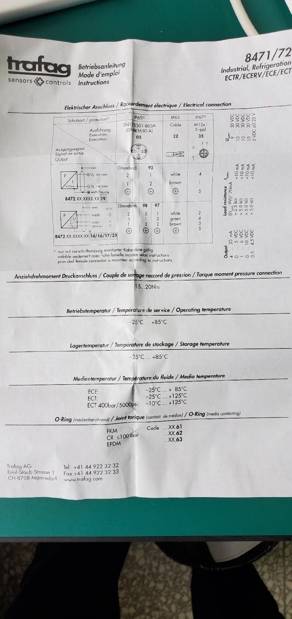 TRAFAG 8472 Pressure Transmitter, Type 8472 41 5717 05 0000 0000