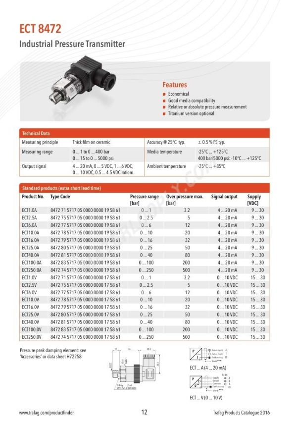 TRAFAG 8472 Pressure Transmitter, Type 8472 41 5717 05 0000 0000 - Image 4