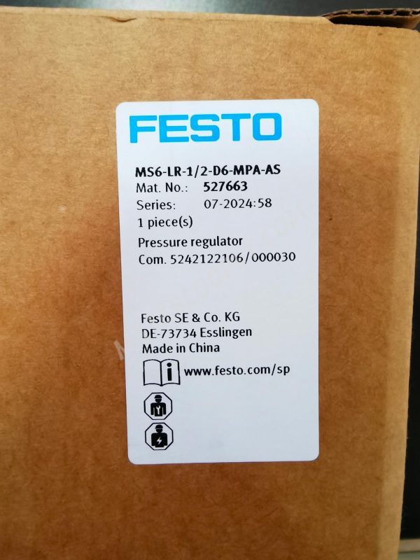 FESTO Pressure Regulator MS6-LR-1/2-D6-MPA-AS 527663 - Image 2